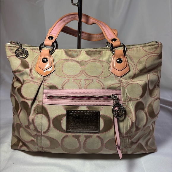 Coach Poppy Cream and Pink Signature Tote Bag with Monogram 16289 - Picture 1 of 15